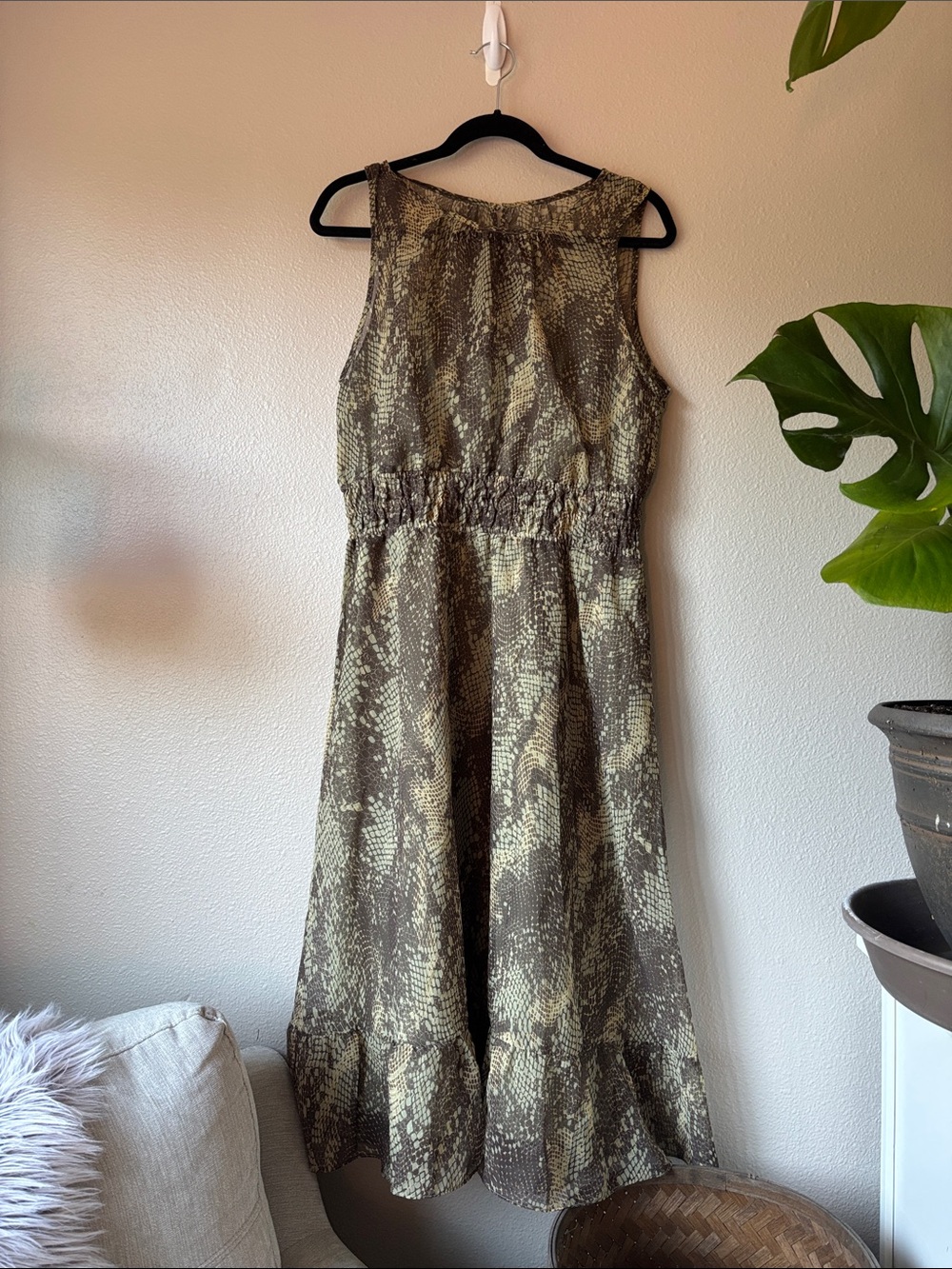Steve Madden Olive & Khaki Snake-Print Maxi Dress